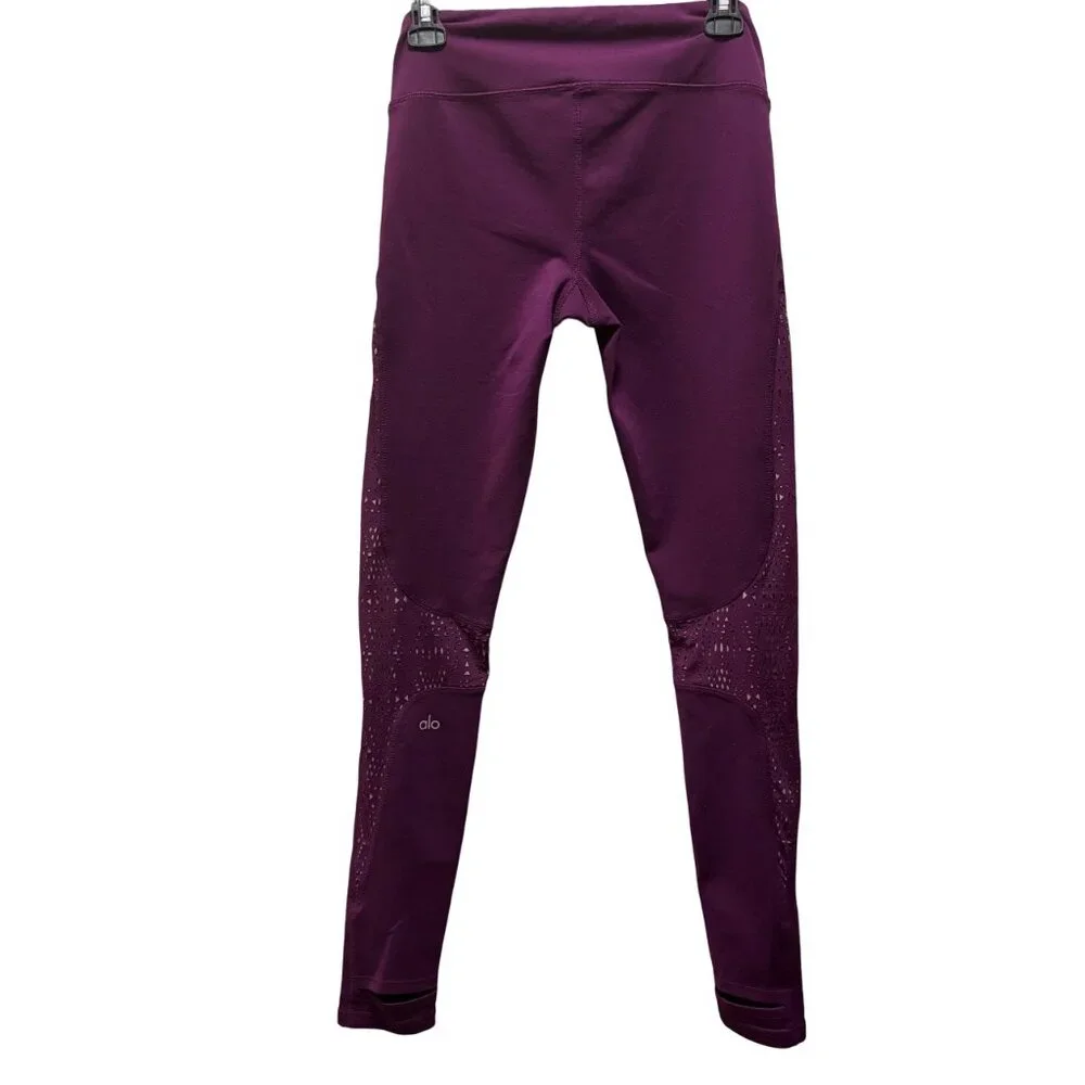 Alo Yoga Womens west coast Leggings Laser-Cut Design In Deep Plum Purple Size M